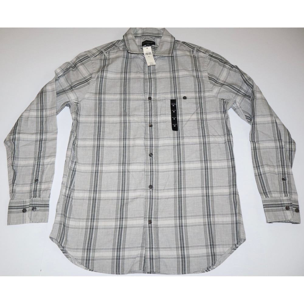 Banana Republic Mens Plaid Button Down Shirt Grey White Long Sleeve M 15 15 1/2